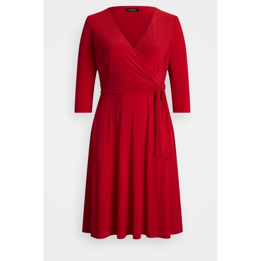 Lauren Ralph Lauren Women's Surplice Jersey Knit Dress Red Size 22W NEW! $125